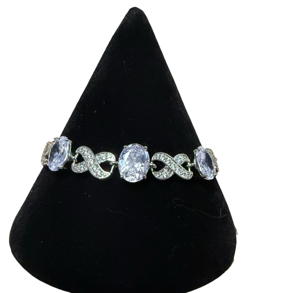 New CZ and Silver Tone Bracelet - 7 -7.5” with Extender Crystal & Pave Infinity
